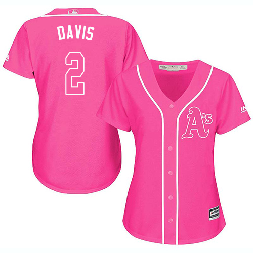 Athletics #2 Khris Davis Pink Fashion Women's Stitched MLB Jersey - Click Image to Close