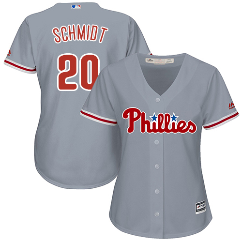 Phillies #20 Mike Schmidt Grey Road Women's Stitched MLB Jersey - Click Image to Close