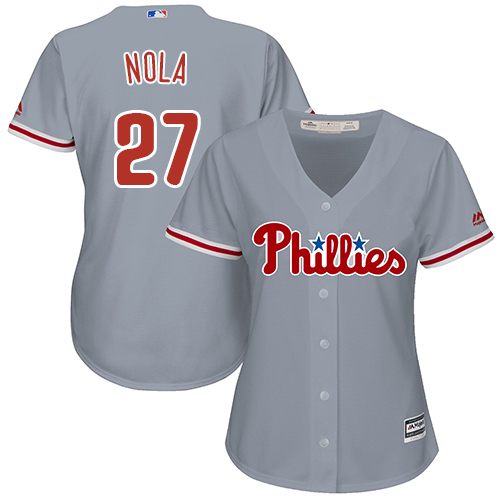 Phillies #27 Aaron Nola Grey Road Women's Stitched MLB Jersey