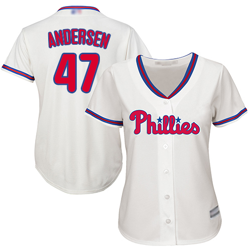 Phillies #47 Larry Andersen Cream Alternate Women's Stitched MLB Jersey - Click Image to Close