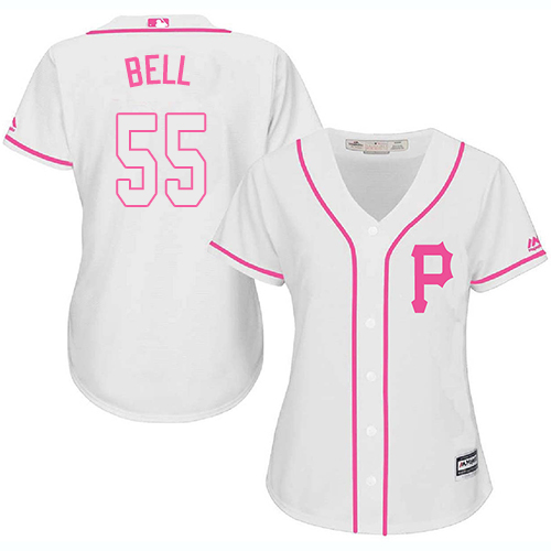 Pirates #55 Josh Bell White/Pink Fashion Women's Stitched MLB Jersey - Click Image to Close