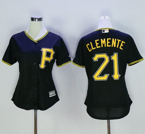 Pirates #21 Roberto Clemente Black Women's Alternate Stitched MLB Jersey - Click Image to Close