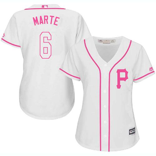 Pirates #6 Starling Marte White/Pink Fashion Women's Stitched MLB Jersey - Click Image to Close