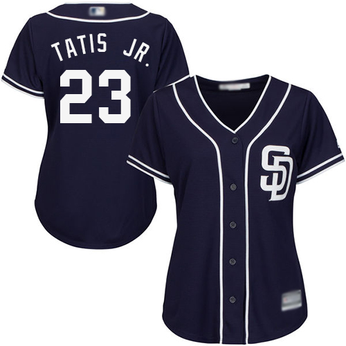 Padres #23 Fernando Tatis Jr. Navy Blue Alternate Women's Stitched MLB Jersey - Click Image to Close