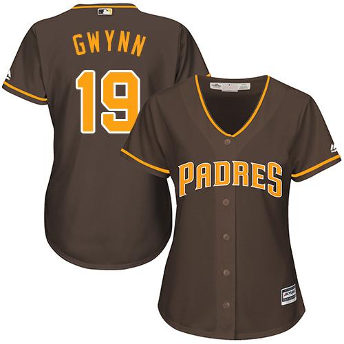 Padres #19 Tony Gwynn Brown Alternate Women's Stitched MLB Jersey - Click Image to Close