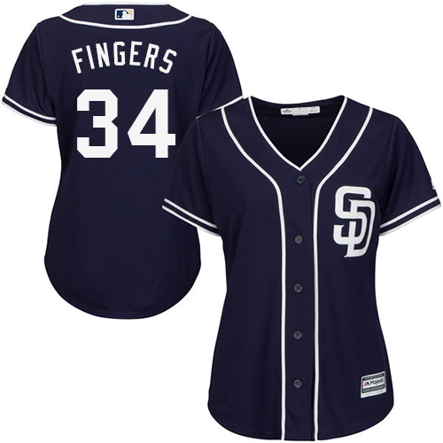 Padres #34 Rollie Fingers Navy Blue Alternate Women's Stitched MLB Jersey - Click Image to Close