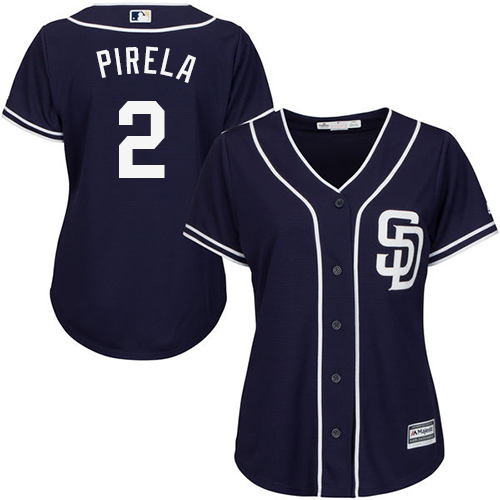 Padres #2 Jose Pirela Navy Blue Alternate Women's Stitched MLB Jersey - Click Image to Close