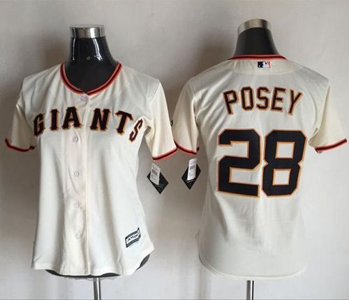 Giants #28 Buster Posey Cream Women's Home Stitched MLB Jersey