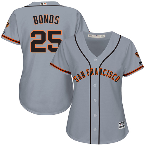 Giants #25 Barry Bonds Grey Road Women's Stitched MLB Jersey - Click Image to Close