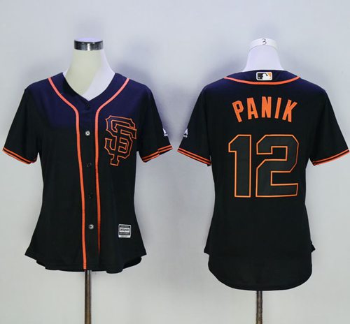 Giants #12 Joe Panik Black Alternate Women's Stitched MLB Jersey - Click Image to Close