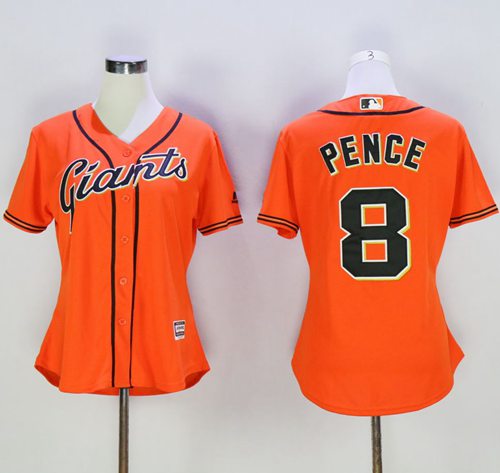 Giants #8 Hunter Pence Orange Women's Alternate Stitched MLB Jersey