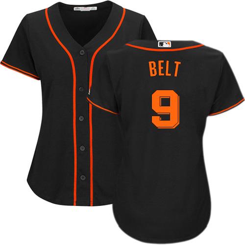 Giants #9 Brandon Belt Black Alternate Women's Stitched MLB Jersey