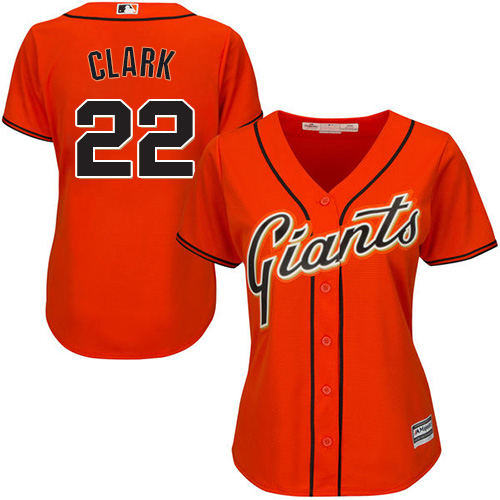 Giants #22 Will Clark Orange Alternate Women's Stitched MLB Jersey - Click Image to Close