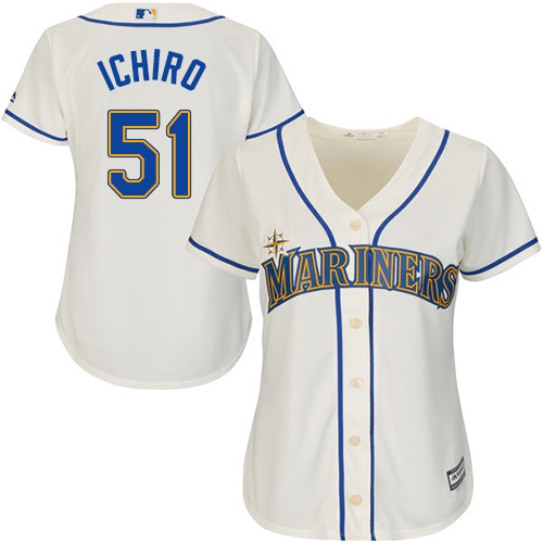 Mariners #51 Ichiro Suzuki Cream Alternate Women's Stitched MLB Jersey - Click Image to Close