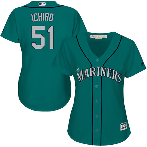 Mariners #51 Ichiro Suzuki Green Alternate Women's Stitched MLB Jersey - Click Image to Close