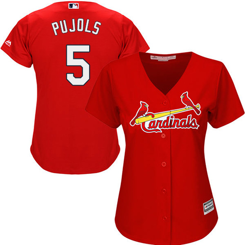 Cardinals #5 Albert Pujols Red Alternate Women's Stitched MLB Jersey