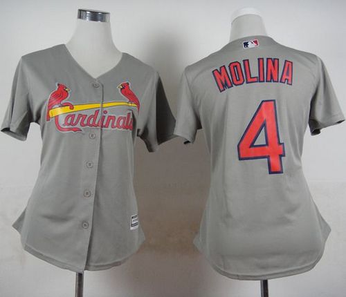 Cardinals #4 Yadier Molina Grey Road Women's Stitched MLB Jersey - Click Image to Close