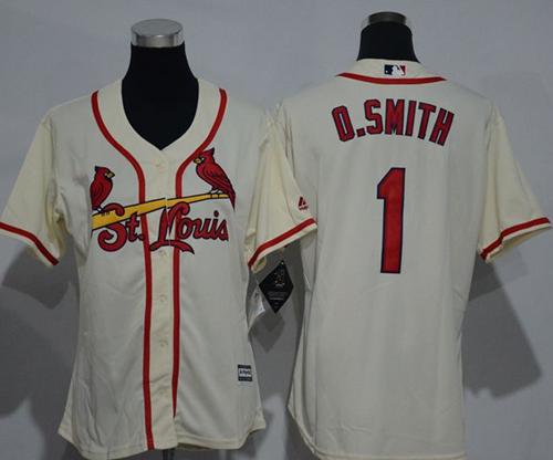 Cardinals #1 Ozzie Smith Cream Alternate Women's Stitched MLB Jersey