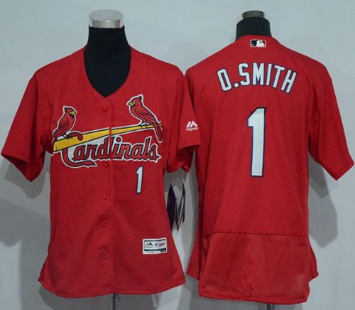 Cardinals #1 Ozzie Smith Red Flexbase Authentic Women's Stitched MLB Jersey - Click Image to Close