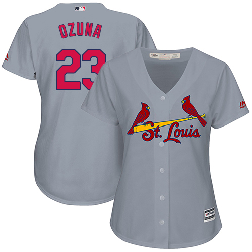 Cardinals #23 Marcell Ozuna Grey Road Women's Stitched MLB Jersey