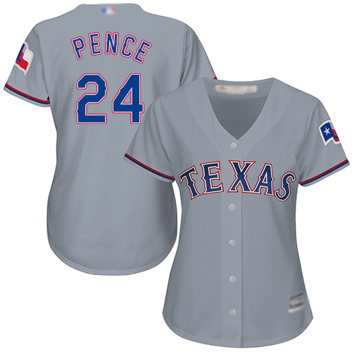 Rangers #24 Hunter Pence Grey Road Women's Stitched MLB Jersey - Click Image to Close