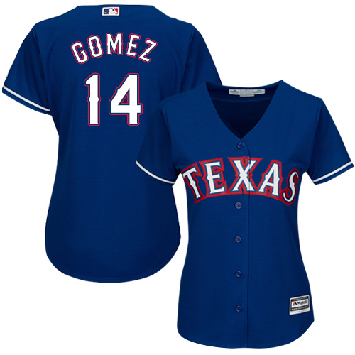 Rangers #14 Carlos Gomez Blue Alternate Women's Stitched MLB Jersey - Click Image to Close