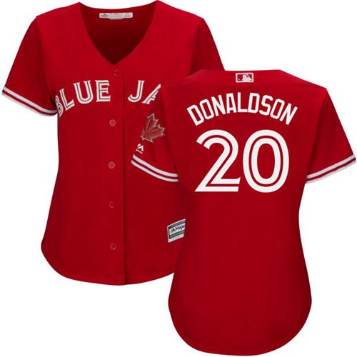 Blue Jays #20 Josh Donaldson Red Canada Day Women's Stitched MLB Jersey