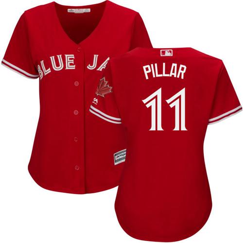 Blue Jays #11 Kevin Pillar Red Canada Day Women's Stitched MLB Jersey