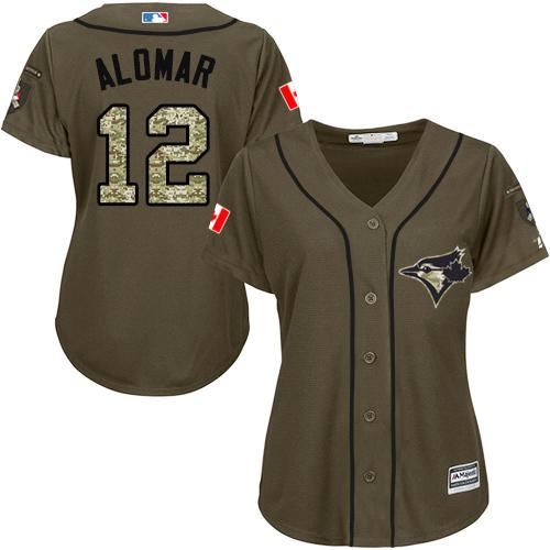 Blue Jays #12 Roberto Alomar Green Salute to Service Women's Stitched MLB Jersey - Click Image to Close