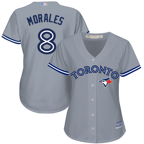 Blue Jays #8 Kendrys Morales Grey Road Women's Stitched Baseball Jersey - Click Image to Close