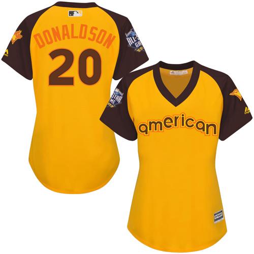 Blue Jays #20 Josh Donaldson Gold 2016 All-Star American League Women's Stitched MLB Jersey