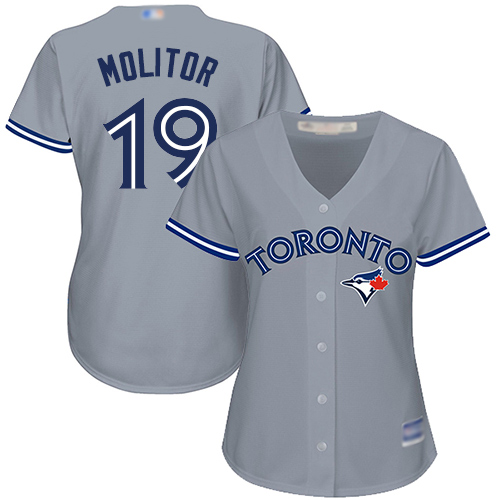 Blue Jays #19 Paul Molitor Grey Road Women's Stitched Baseball Jersey - Click Image to Close