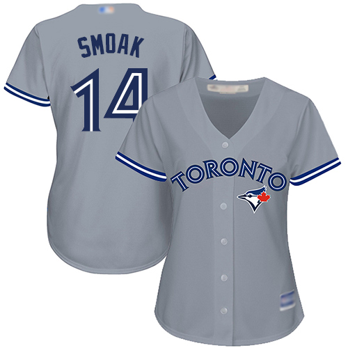 Blue Jays #14 Justin Smoak Grey Road Women's Stitched Baseball Jersey - Click Image to Close