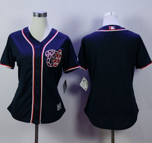 Nationals Blank Navy Blue Alternate 2 Women's Stitched MLB Jersey - Click Image to Close