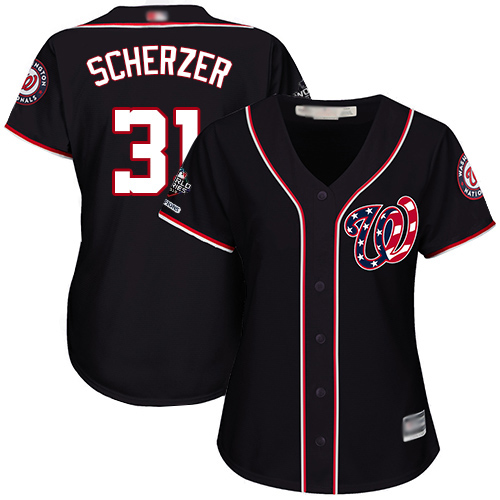 Nationals #31 Max Scherzer Navy Blue Alternate 2019 World Series Champions Women's Stitched Baseball Jersey