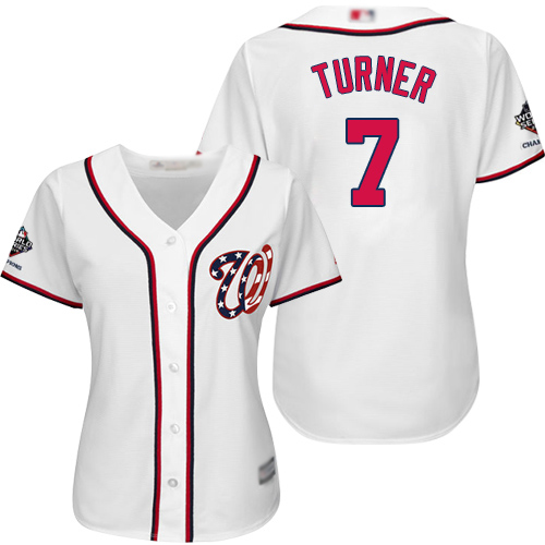 Nationals #7 Trea Turner White Home 2019 World Series Champions Women's Stitched Baseball Jersey