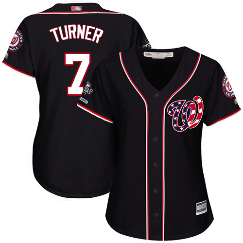 Nationals #7 Trea Turner Navy Blue Alternate 2019 World Series Champions Women's Stitched Baseball Jersey