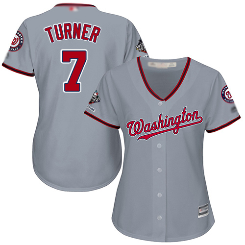 Nationals #7 Trea Turner Grey Road 2019 World Series Champions Women's Stitched Baseball Jersey