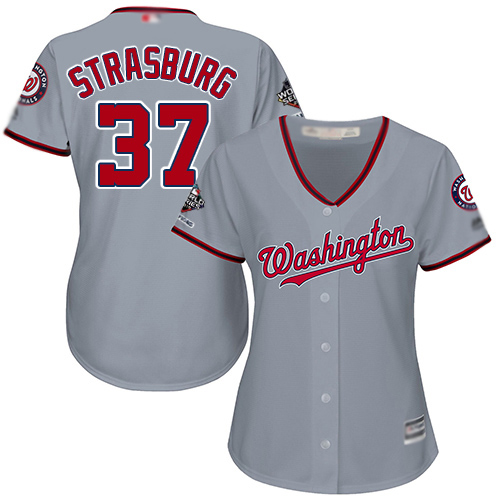 Nationals #37 Stephen Strasburg Grey Road 2019 World Series Champions Women's Stitched Baseball Jersey