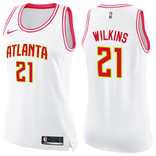 Nike Hawks #21 Dominique Wilkins White/Pink Women's NBA Swingman Fashion Jersey