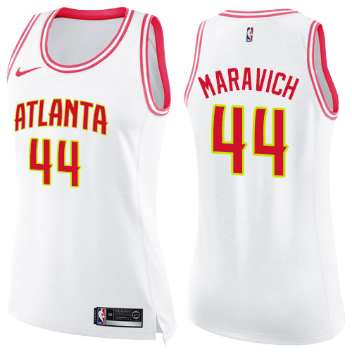 Nike Hawks #44 Pete Maravich White/Pink Women's NBA Swingman Fashion Jersey