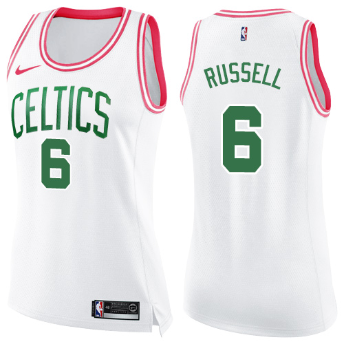 Nike Celtics #6 Bill Russell White/Pink Women's NBA Swingman Fashion Jersey