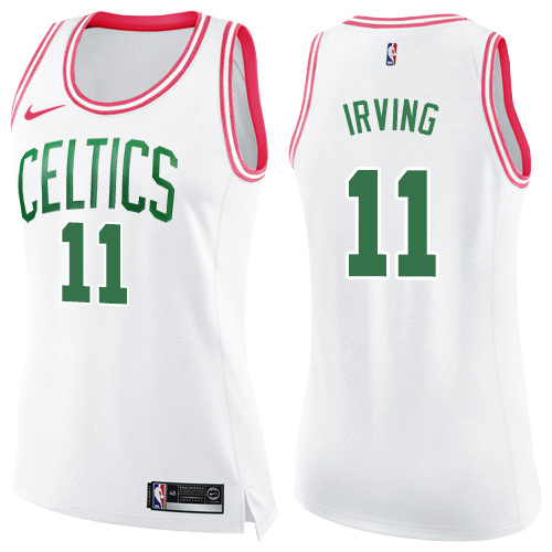 Nike Celtics #11 Kyrie Irving White/Pink Women's NBA Swingman Fashion Jersey