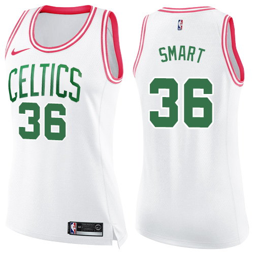 Nike Celtics #36 Marcus Smart White/Pink Women's NBA Swingman Fashion Jersey