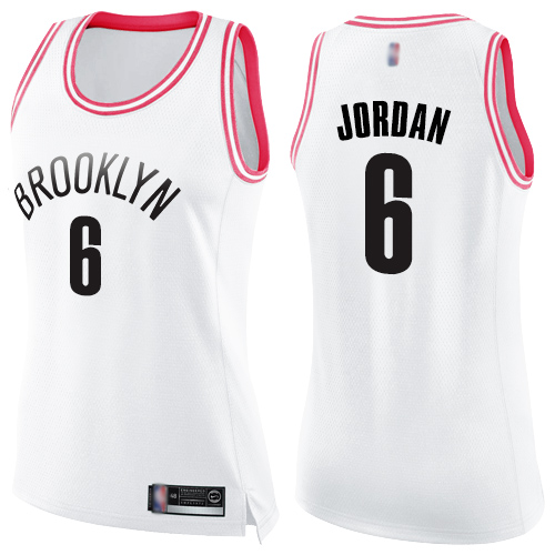 Nets #6 DeAndre Jordan White/Pink Women's Basketball Swingman Fashion Jersey - Click Image to Close