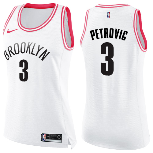 Nike Nets #3 Drazen Petrovic White/Pink Women's NBA Swingman Fashion Jersey