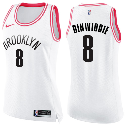 Nike Nets #8 Spencer Dinwiddie White/Pink Women's NBA Swingman Fashion Jersey