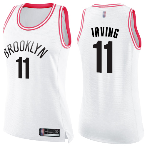 Nets #11 Kyrie Irving White/Pink Women's Basketball Swingman Fashion Jersey - Click Image to Close