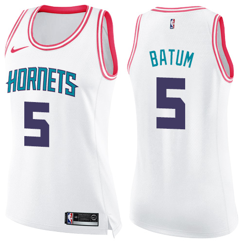 Nike Hornets #5 Nicolas Batum White/Pink Women's NBA Swingman Fashion Jersey