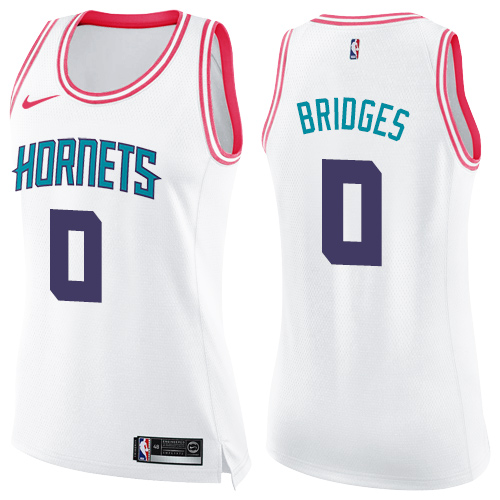 Nike Hornets #0 Miles Bridges White/Pink Women's NBA Swingman Fashion Jersey